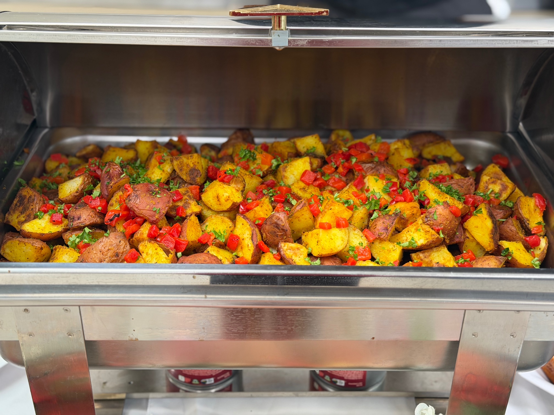 Seasoned roasted potatoes with red peppers