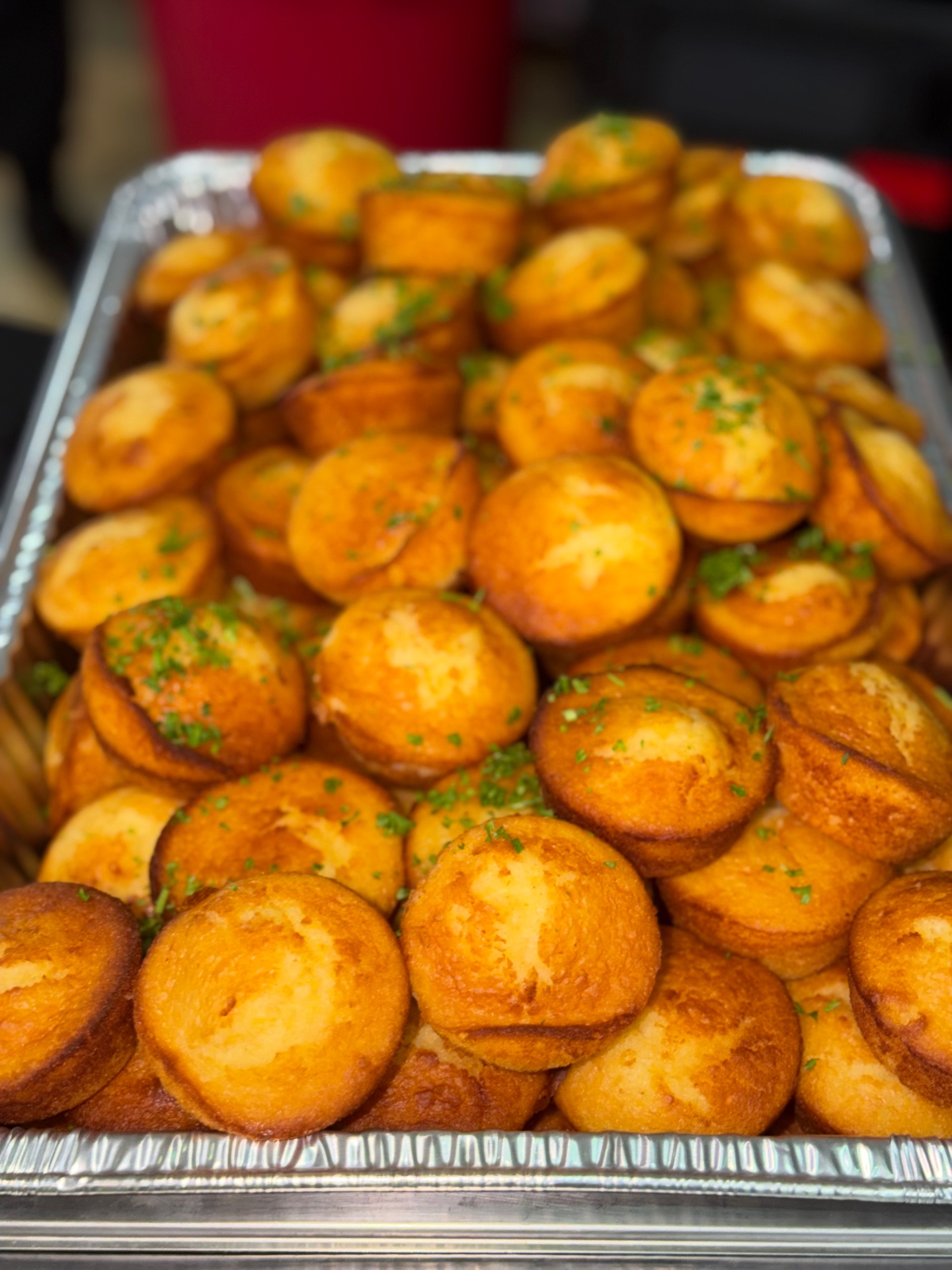 Fresh baked cornbread tray