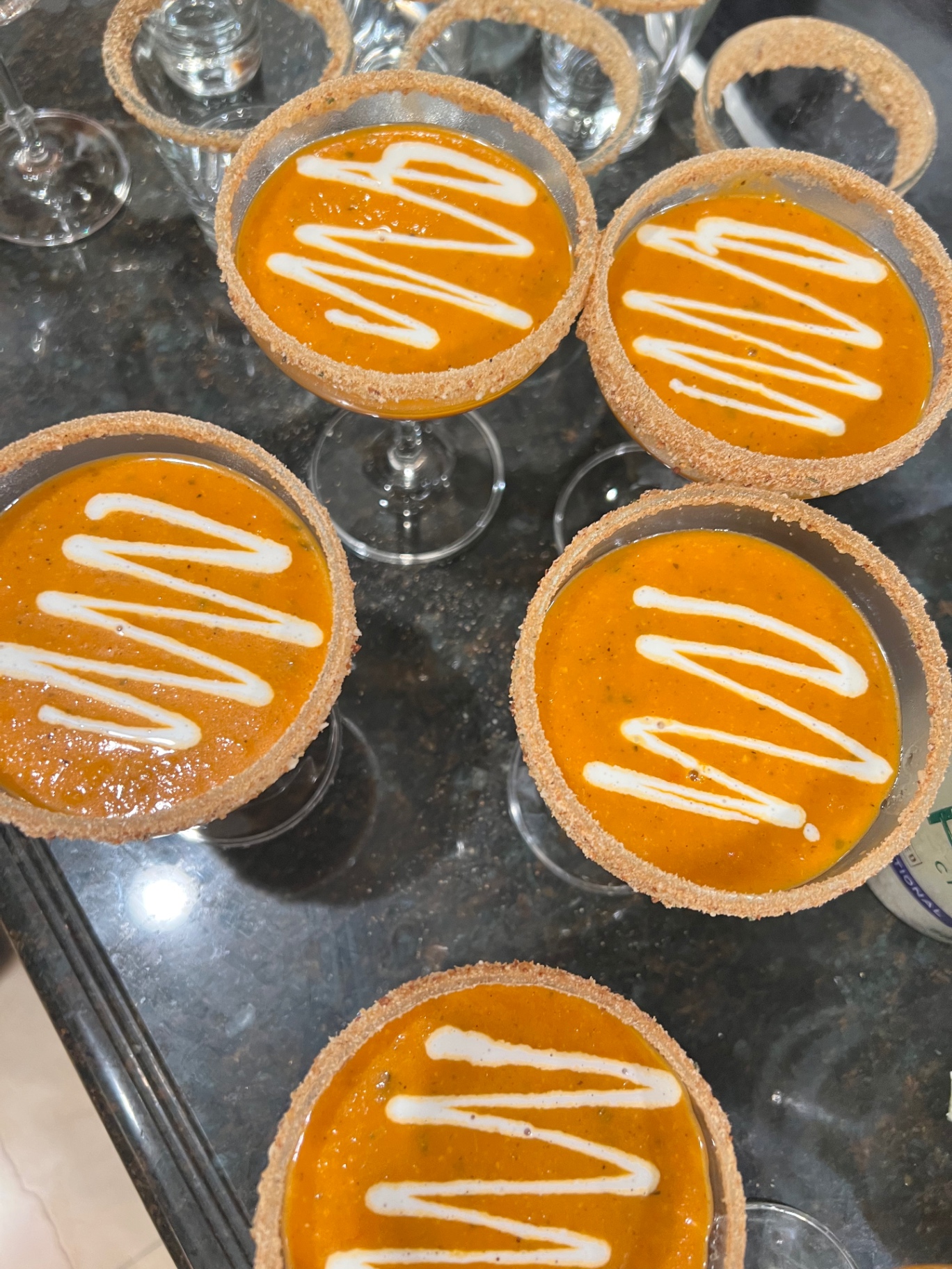 Tomato bisque shooters with crema