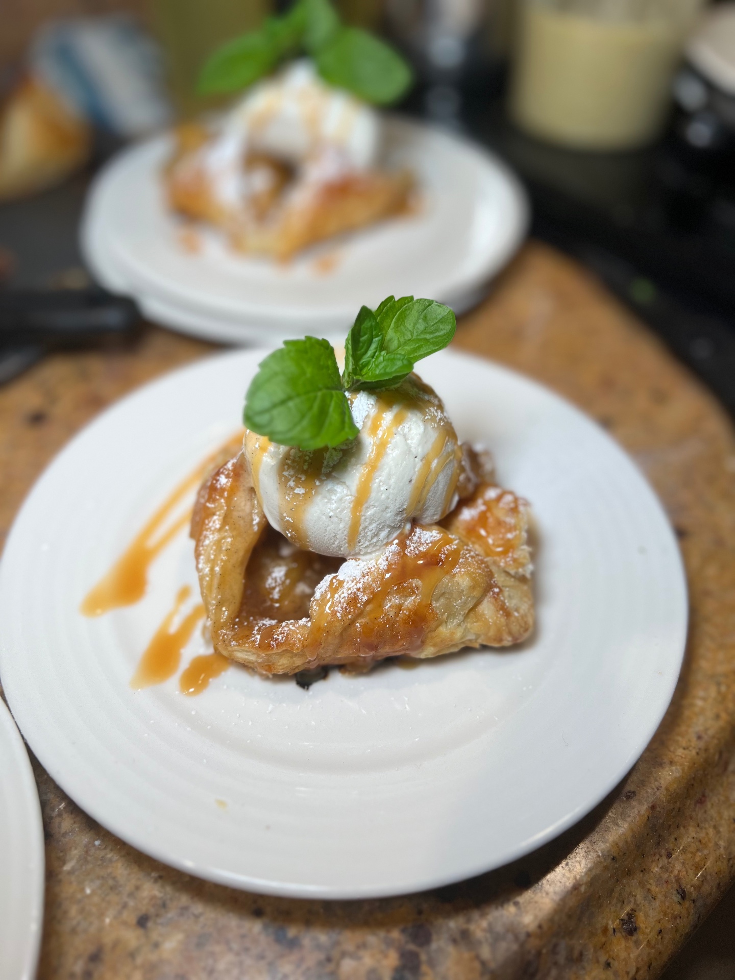 Caramel apple pastry with ice cream