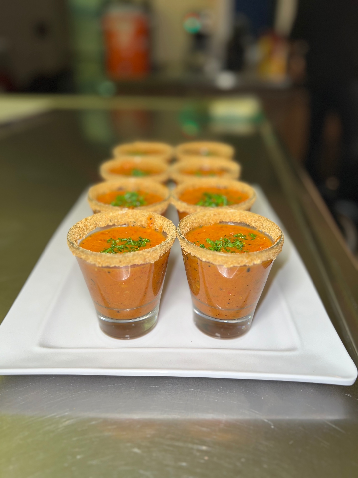 Savory tomato soup shooters